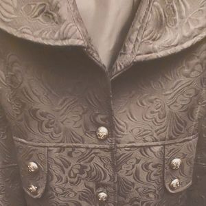 H&R Hearts & Roses Black Brocade Buttons Corset Steampunk Jacket Coat Size 10
